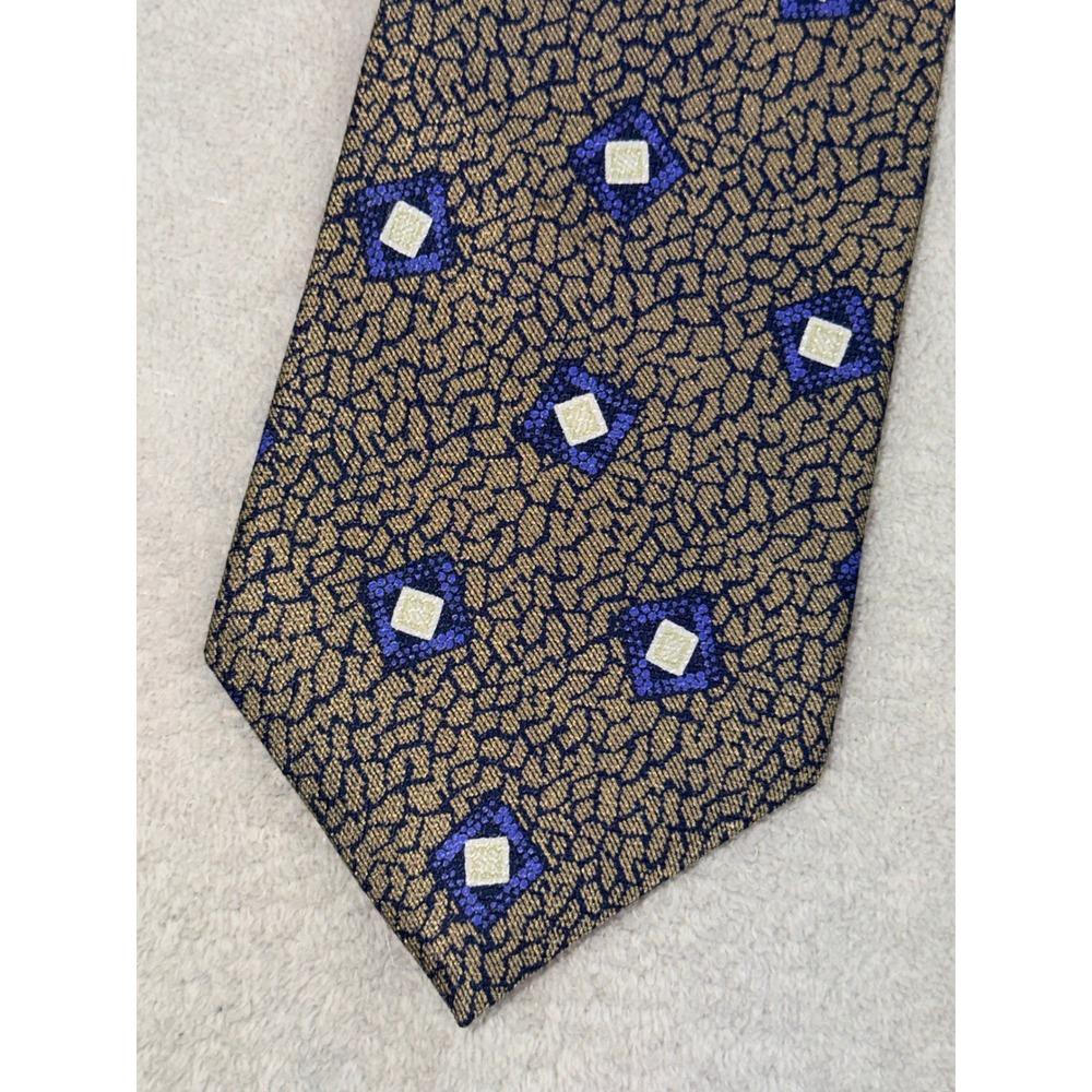 Claudio Gatti Milano Silk Tie Mens Gold Navy Blue Geometric Diamond Italy‎